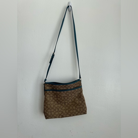 Coach Signature Brown and Teal Shoulder Bag - Picture 10 of 10